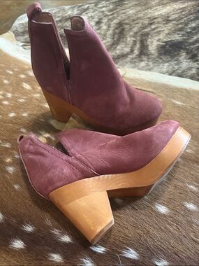 Maroon suede clog style boots